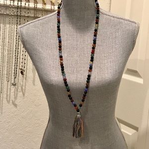 108 Agate Bead Mala Necklace w Multicolored Tassel